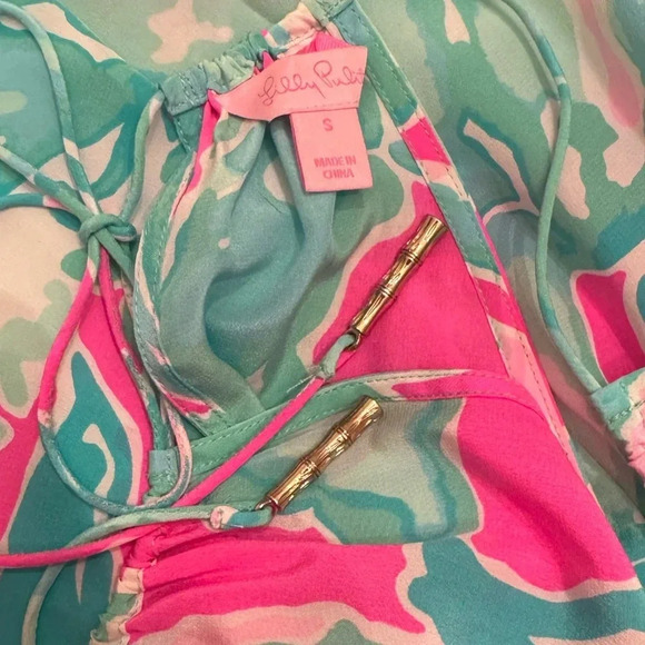 Lilly Pulitzer Millie Silk Halter Top Ruffle Hem Top - Picture 3 of 7